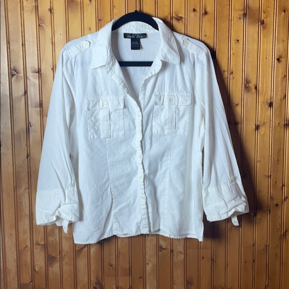 Brandon Thomas White Button Down Blouse Size L